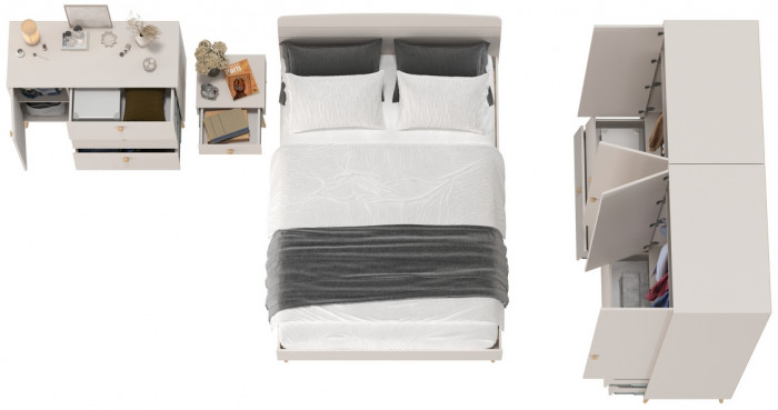 Афина Спальня 37-1400, цвет кашемир серый, сп.м. 1400х2000 мм., б/м, основание есть - фанера