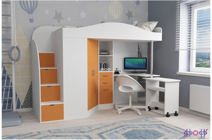 Кровать-чердак Юниор 4 (Дуб молочный/Ирис)