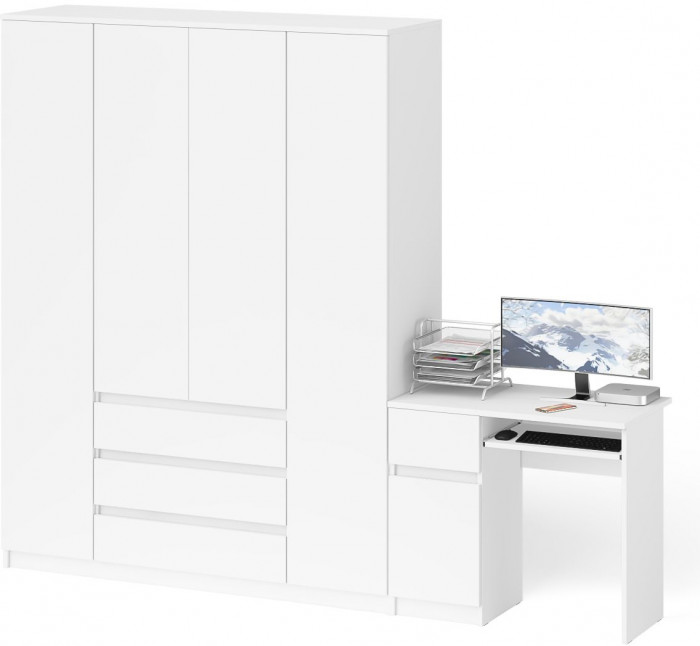 Мори Стол компьютерный МС-1 левый + Шкаф МШ1600.1, цвет белый, ШхГхВ 250,4х50,4х209,6 см., выдвижной ящик слева, НЕ универсальная сборка