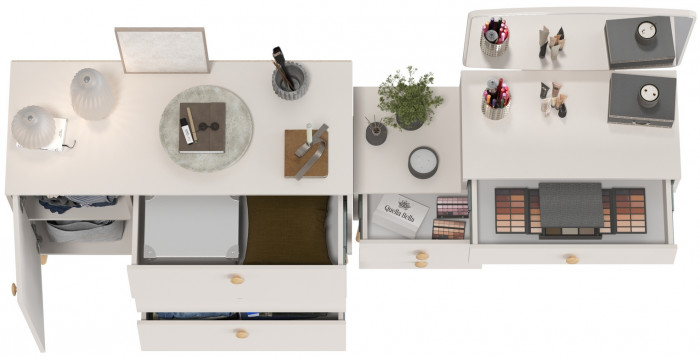 Афина Спальня Трюмо + Комод с дверкой и тремя ящиками, кашемир серый