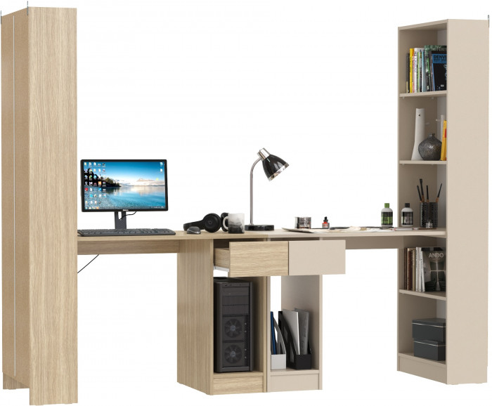 Два Стола письменных Лайт 10.01, цвет плэйн/сатин, ШхГхВ 230,6х58,2х179 см., универсальная сборка(обязательно крепление к стене)