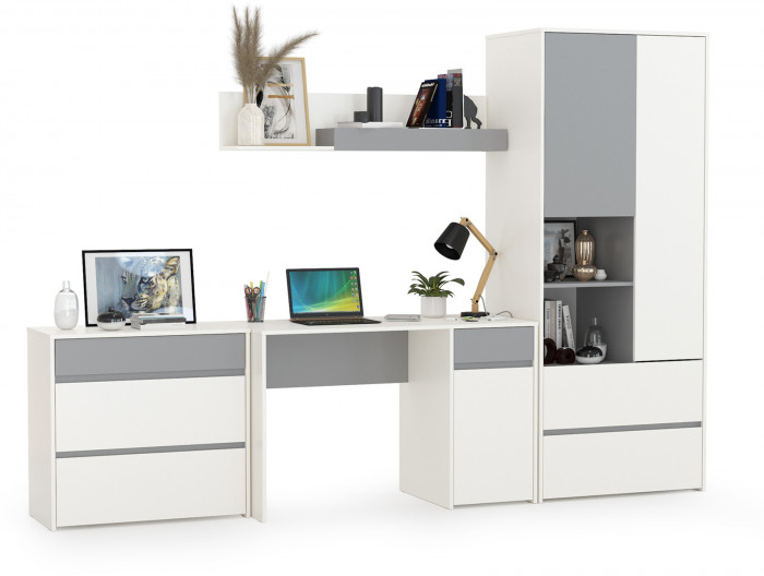 Торонто Компоновка № 03, цвет белый шагрень/стальной серый, ШхГхВ 280х53,1х195,7 см., универсальная сборка