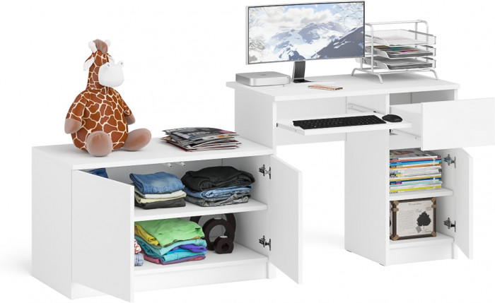Мори компьютерный стол МС-1 правый + Тумба МА900.1, белый