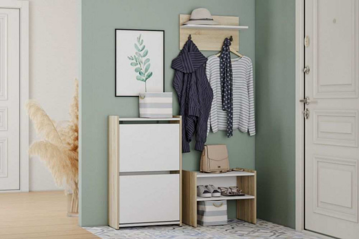 Тумба для обуви Симпл НМ 013.22 дуб сонома/белый