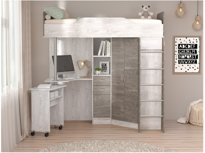 Кровать-чердак Бриз-1 80х190 (Бетон Светлый / Камень Темный)