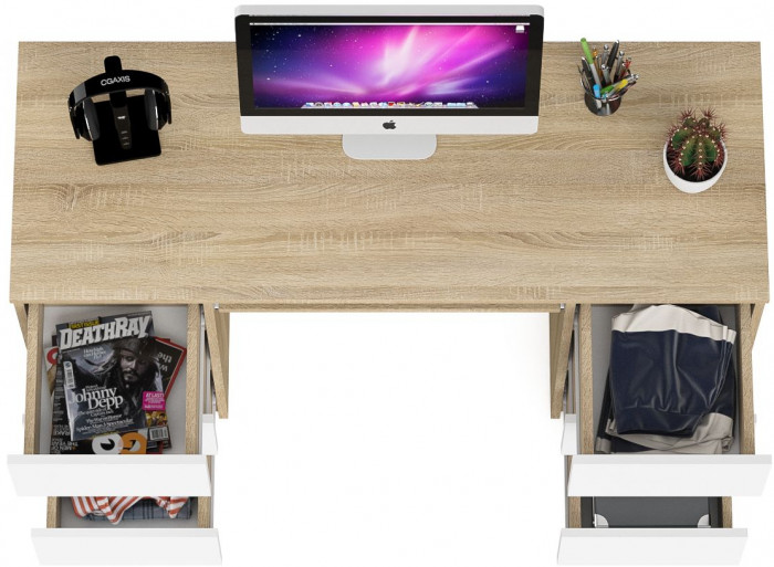 Мори Стол компьютерный МС-2, цвет дуб сонома/белый, ШхГхВ 135,4х50х76,6 см.