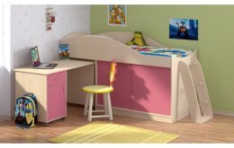 Детская кровать-чердак Дюймовочка-3 без лестницы, Дуб молочный / Розовый