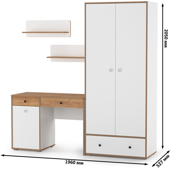 Вуди Компоновка № 19, белый премиум/дуб крафт золотой