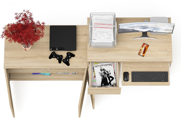 Мори компьютерный стол МС-1 левый + Тумба МА900.1, дуб сонома