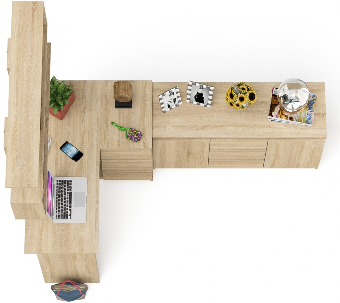 Мори компьютерный стол МС-16 правый + Комод МК1200.3 + Полка 1200, дуб сонома