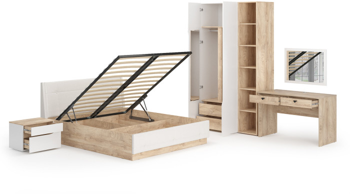 Муссон Спальня № 06, белый/дуб эндгрейн элегантный/искусственная кожа белая