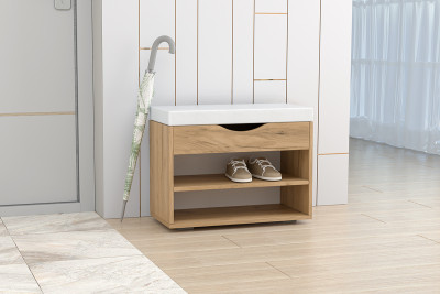 Обувница Мягкая №3, Крафт Золотой/Белый к/з