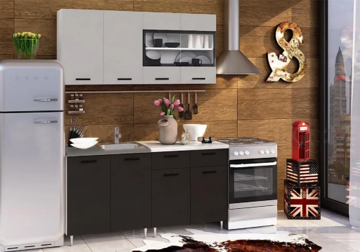 ЛДСП Кухня Рио NEW 1,6м бетон светлый/бетон темный