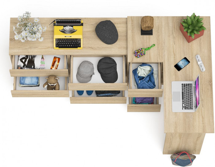 Мори Стол компьютерный МС-16 левый + Комод МК1200.6, цвет дуб сонома, ШхГхВ 244,8х84,9х76,6 см., выдвижные ящики слева, НЕ универсальная сборка