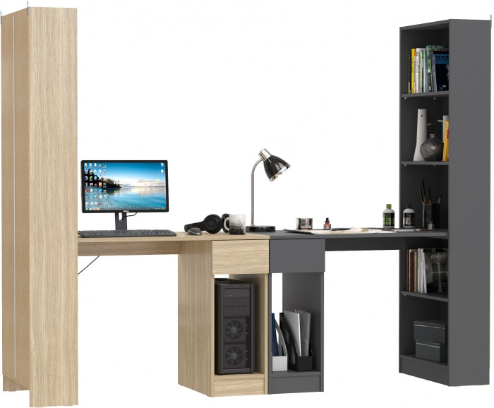 Два Стола письменных Лайт 10.01, цвет плэйн/тёмно-серый, ШхГхВ 230,6х58,2х179 см., универсальная сборка(обязательно крепление к стене)