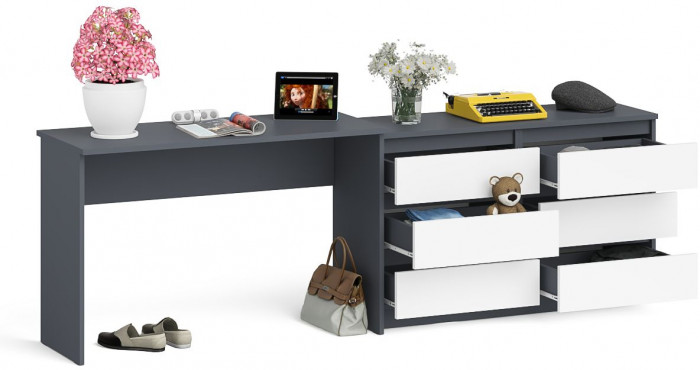 Мори письменный стол МСП1200.1 + Комод МК1200.6, графит/белый