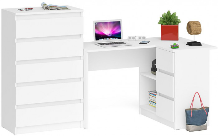 Мори Стол компьютерный МС-16 правый + Комод МК700.5, цвет белый, ШхГхВ 194,8х84,9х114 см., выдвижные ящики справа, НЕ универсальная сборка