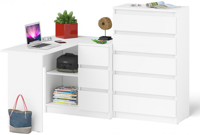 Мори Стол компьютерный МС-16 правый + Комод МК700.5, цвет белый, ШхГхВ 194,8х84,9х114 см., выдвижные ящики справа, НЕ универсальная сборка