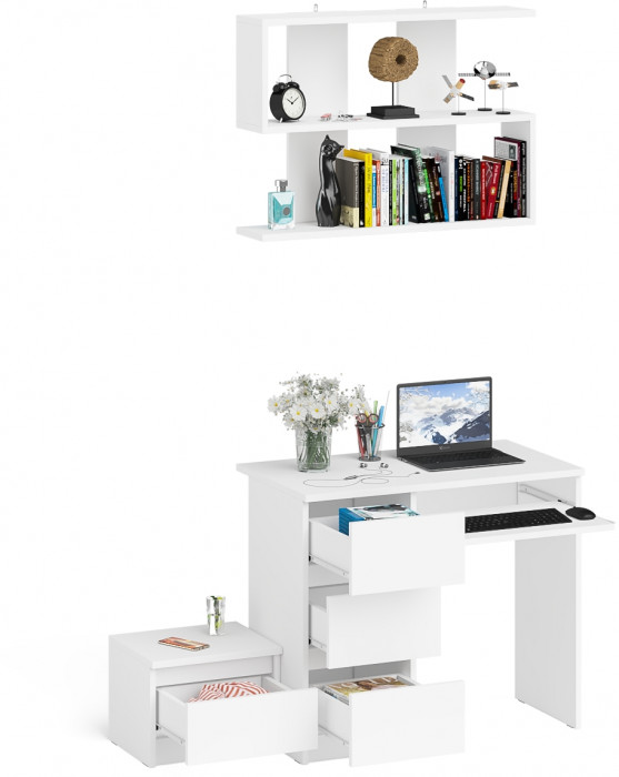 Мори Стол компьютерный МС-6 левый + Тумба ТМП400.1 + Полка 900, цвет белый, ШхГхВ 130,4х50х209,6 см., НЕ универсальная сборка