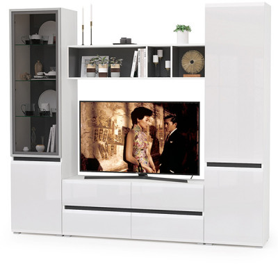 Сидней Комплектация № 012, корпус белый/чёрный/фасады МДФ белый глянец