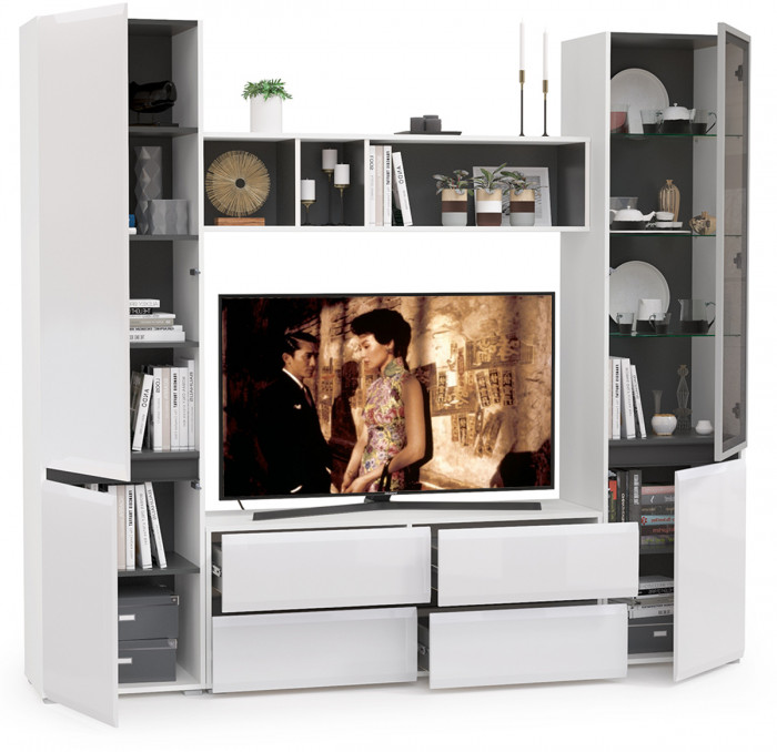 Сидней Комплектация № 012, корпус белый/чёрный/фасады МДФ белый глянец