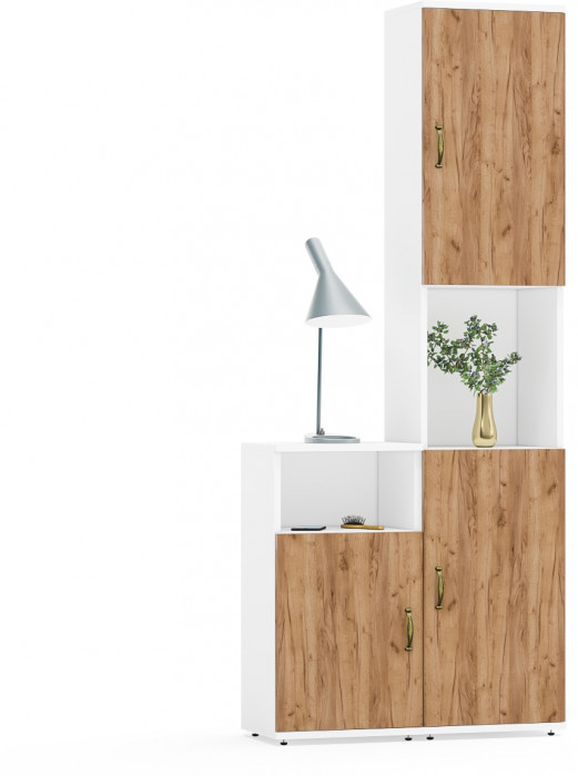 Лидер-8 Пенал + Тумба МД 3.19, белый шагрень/крафт золото