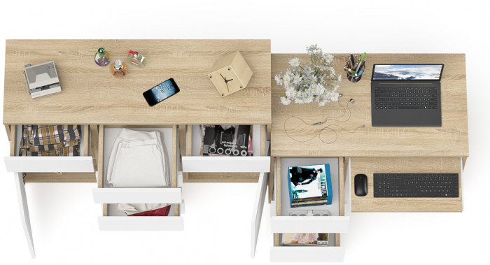 Мори компьютерный стол МС-6 левый + Комод МК1200.4, дуб сонома/белый