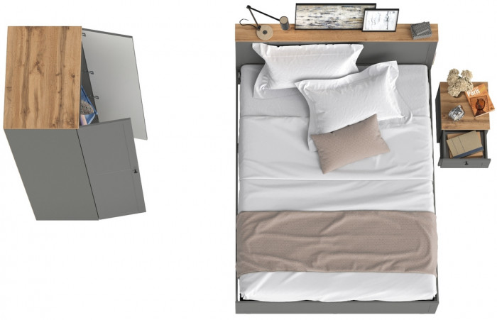 Остин 11.53 Кровать + ортопед + 13.224 Шкаф + 16.152 Тумба прикроватная, серый графит/дуб крафт золотой