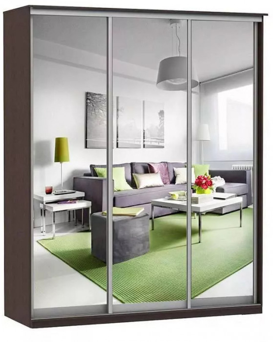 Шкаф купе Модерн 2076х450 3-х дверный 3-х секционный зеркальный венге