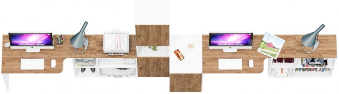 Лидер-8 Стол + Стол + Пенал + Тумба МД 3.16, цвет белый шагрень/крафт золото, ШхГхВ 410х50/30х75/190 см. или 230х50/160х75/190 см., НЕ универс. сборка