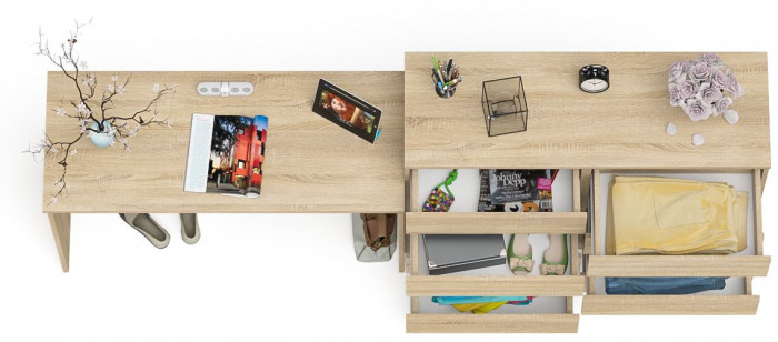 Мори Стол письменный МСП1200.1 + Комод МК1200.8, цвет дуб сонома, ШхГхВ 240,8х50х94 см., универсальная сборка