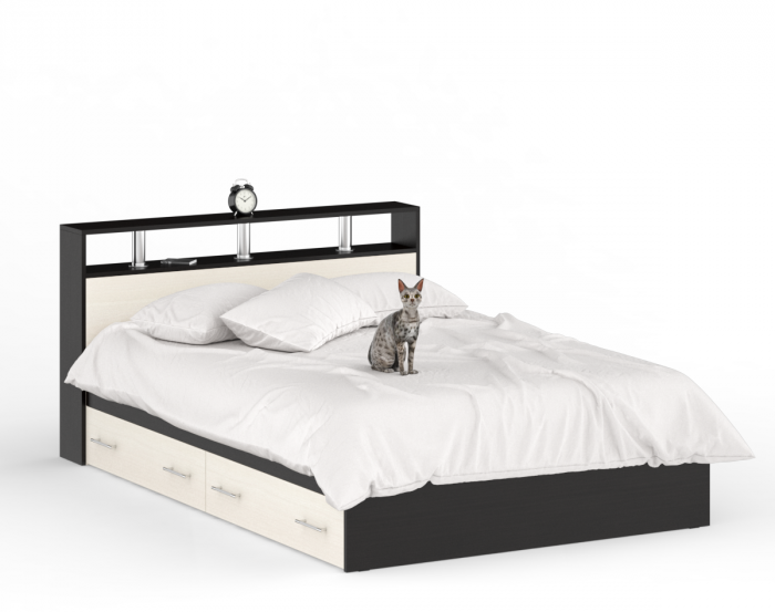 Камелия Кровать с ящиками 1400 + две тумбы, цвет венге/дуб лоредо, ШхГхВ 256х217х78,2 см., сп.м. 1400х2000 мм., без матраса, основание есть