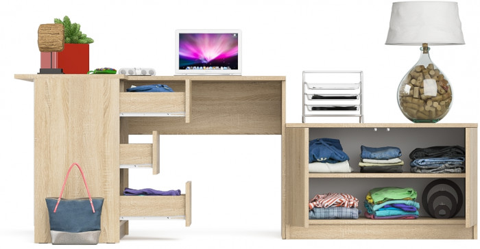 Мори компьютерный стол МС-16 левый + Тумба МА900.1, дуб сонома