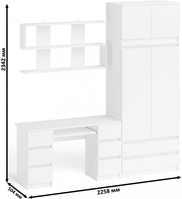 Мори компьютерный стол МС-2 + Шкаф МШ900.1 + Антресоль МА900.1 + Полка 1200, белый