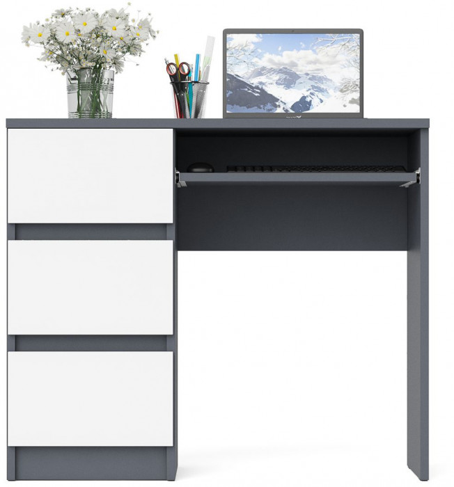 Мори компьютерный стол МС-6 левый, графит/белый