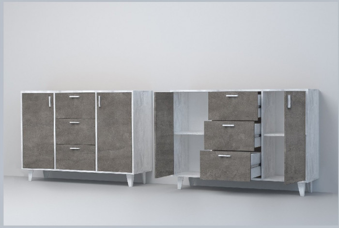 Эго Комод К-2 НГ (Глянец Белый/Бетон Светлый)