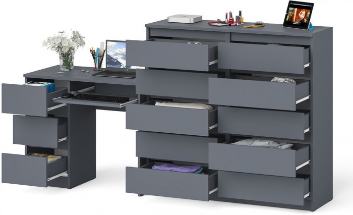 Мори Стол компьютерный МС-6 левый + Комод МК1200.10, цвет графит, ШхГхВ 210,4х50х115 см., выдвижные ящики слева, НЕ универсальная сборка