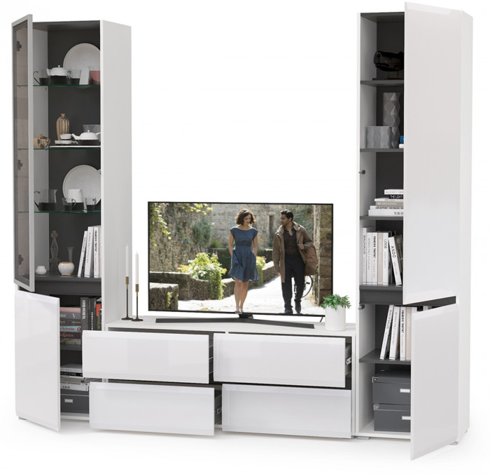 Сидней Комплектация № 013, корпус белый/чёрный/фасады МДФ белый глянец