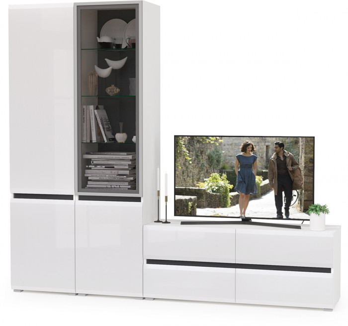 Сидней Комплектация № 013, корпус белый/чёрный/фасады МДФ белый глянец