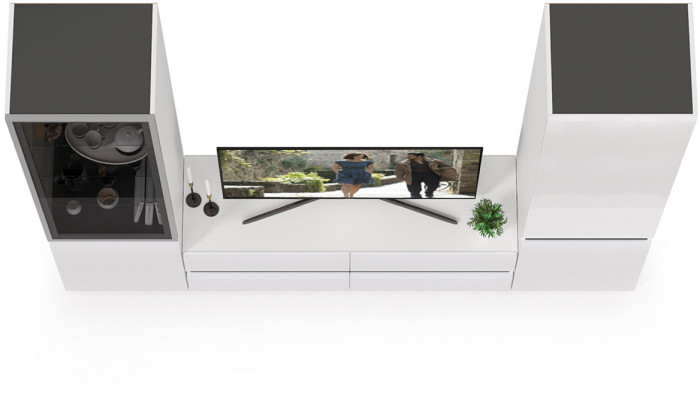 Сидней Комплектация № 013, корпус белый/чёрный/фасады МДФ белый глянец