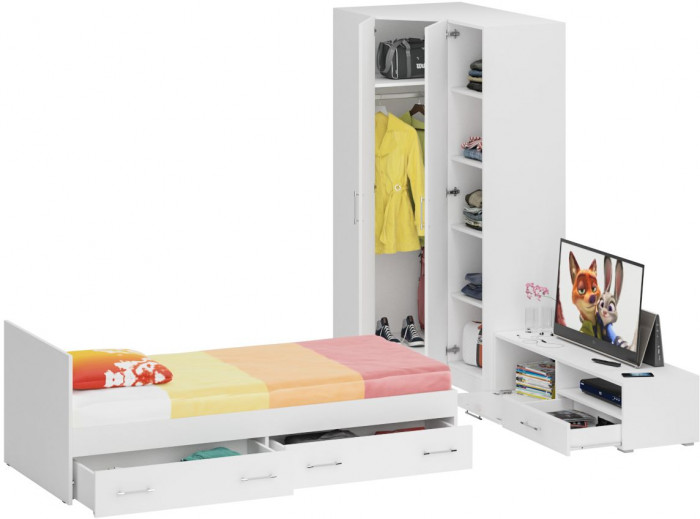 Спальня Стандарт 4-0900Я, белый/фасады ТВ тумбы МДФ белый глянец