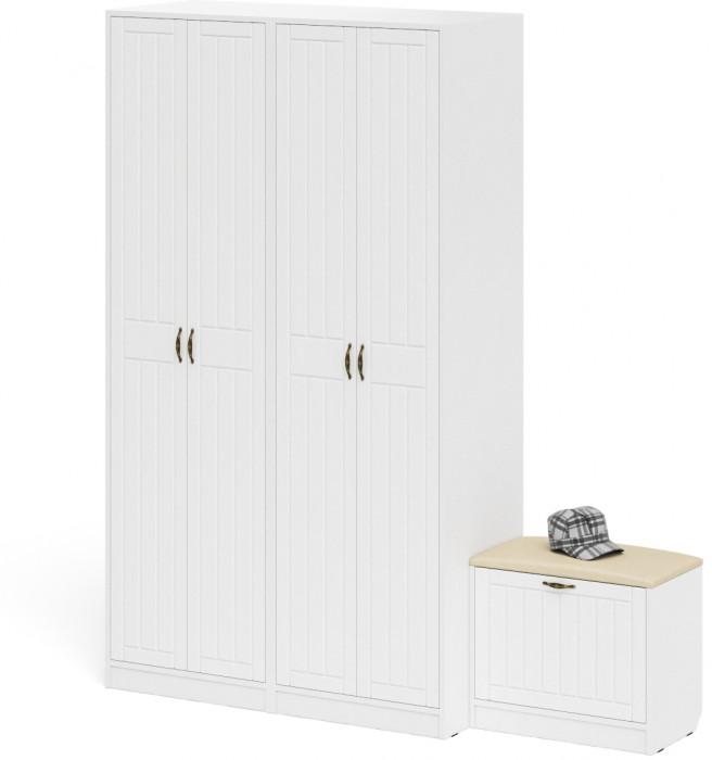 Прихожая П-6 Компоновка № 07, цвет белая шагрень/фасады МДФ белое дерево фрезеровка прованс, ШхГхВ 180х50х210 см., универсальная сборка