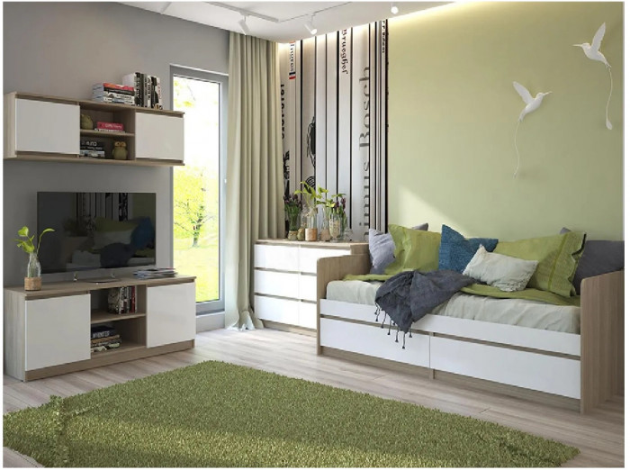 Модульная детская Челси, композиция 1 (Белый глянец, Дуб Сонома)