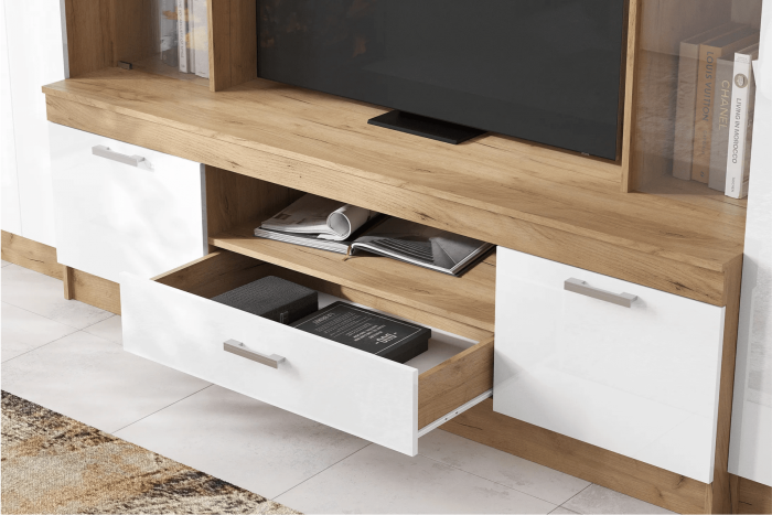 Гостиная Атлантида 6 (Дуб крафт/ Белый Глянец)