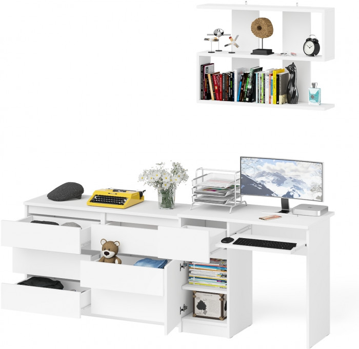 Мори компьютерный стол МС-1 левый + Комод МК1200.6 + Полка 900, белый