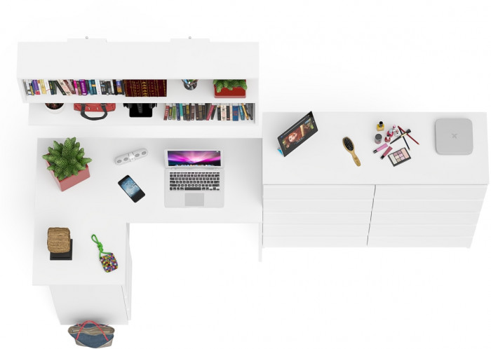 Мори компьютерный стол МС-16 левый + Комод МК1200.10 + Полка 1200, белый