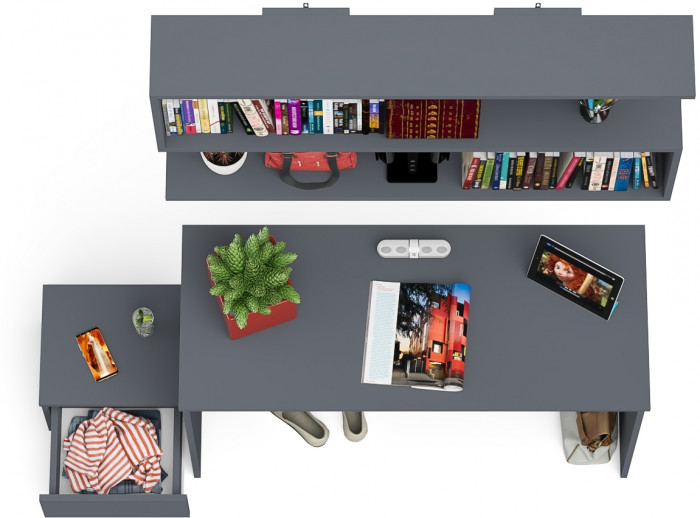 Мори письменный стол МСП1200.1 + Тумба ТМП400.1 + Полка 1200, графит