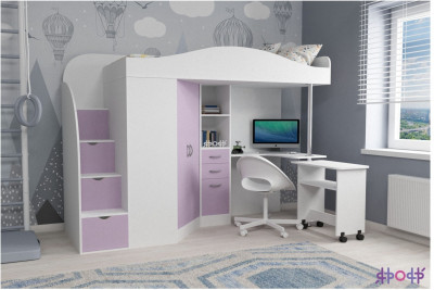 Кровать-чердак Юниор 4 (Белое дерево/Оранжевый)