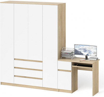 Мори Стол компьютерный МС-1 левый + Шкаф МШ1600.1, цвет дуб сонома/белый, ШхГхВ 250,4х50,4х209,6 см., выдвижной ящик слева, НЕ универсальная сборка