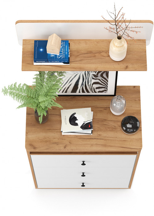 Вуди 13.293 Комод + Полка 15.46, цвет белый премиум/дуб крафт золотой, ШхГхВ 70х43,1х170 см.